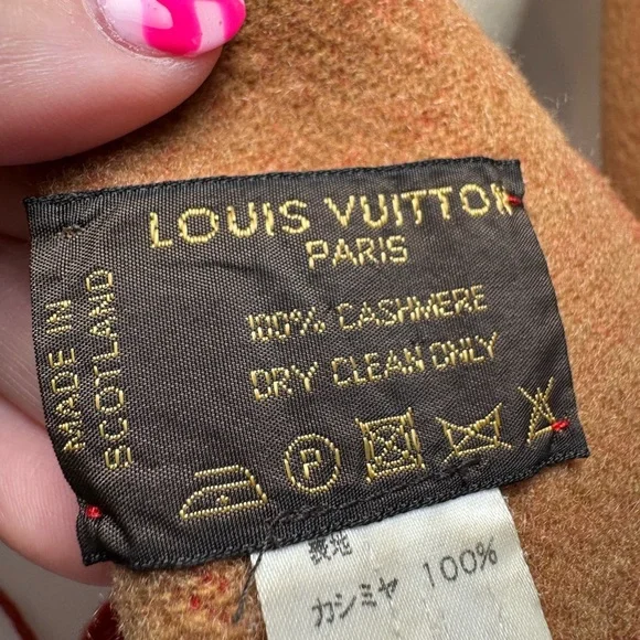 SOLD Louis Vuitton Red & Camel Double Sided 100% Cashmere Winter Scarf Luxury - Picture 4 of 15